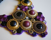Purple Statement Necklace, Eco Friendly, Beaded Felt Bib, Saturn Rings