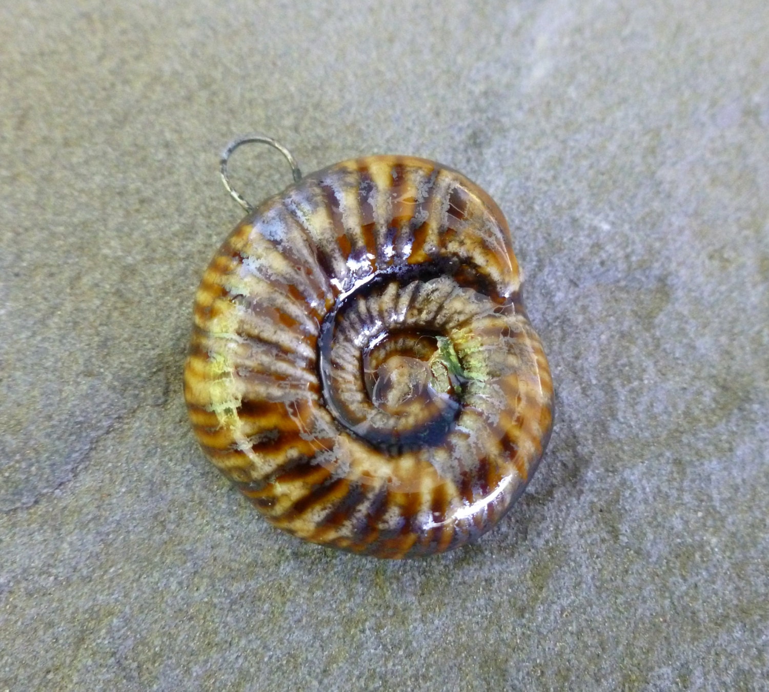 Root Beer Ammonite Porcelain Pendant