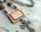 Inspirational Cross Necklace Metal Stamped Have Faith Religious Necklace Silver Cross Copper Christian Mixed Metal Rustic