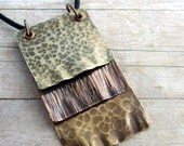 Hammered Metal Necklace Rustic Layered Mixed Metal Copper Brass Nickel Metalsmith Leather Cord