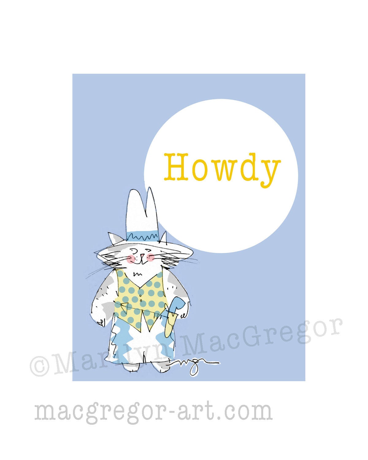 Howdy Cat Kid's Room Art Print and Card
