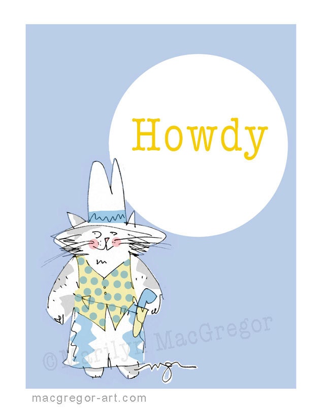 Howdy Birthday Cat Card for kids and kids at heart