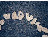 LOVE spelled out in coral letters with hearts,  l-o-v-e, writing with objects - 9x12 inches Original Fine Art Photograph