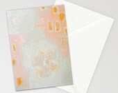 set of 10 BLANK GREETiNG CARDS - abstract painting - modern art - pink orange beige grey