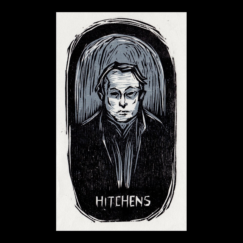 Portrait of Christopher Hitchens, woodcut print