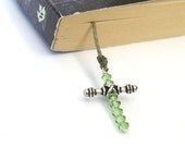 Peridot Green Crystal Cross Book Thong Bookmark