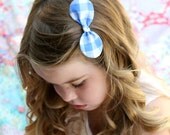 blue and white gingham knot bow
