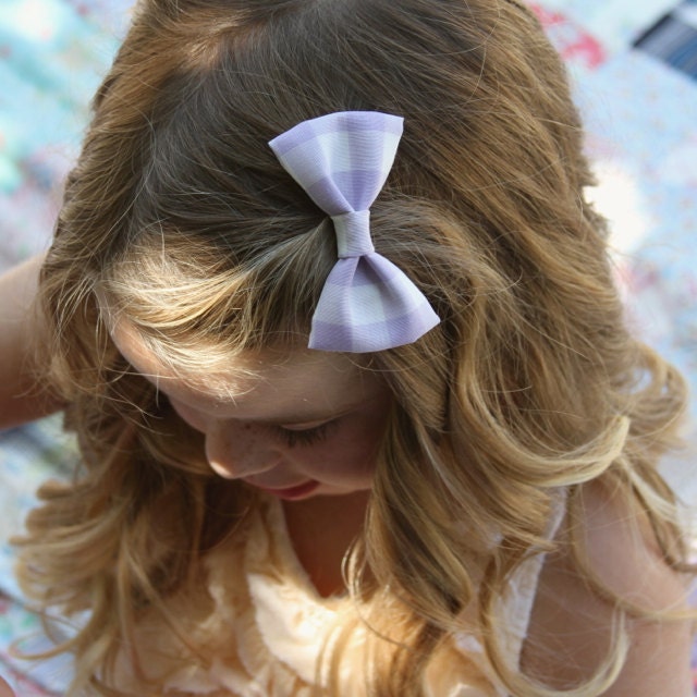 purple and white gingham bow