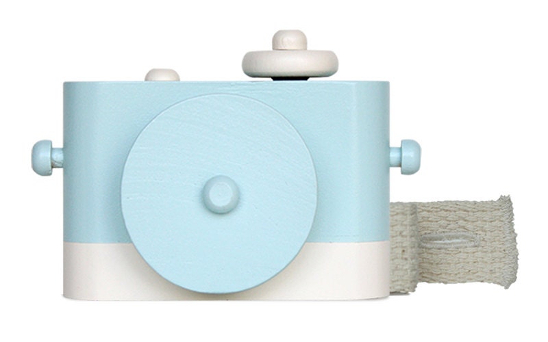 Special Collection - Mint & White Striped Wooden Toy Camera