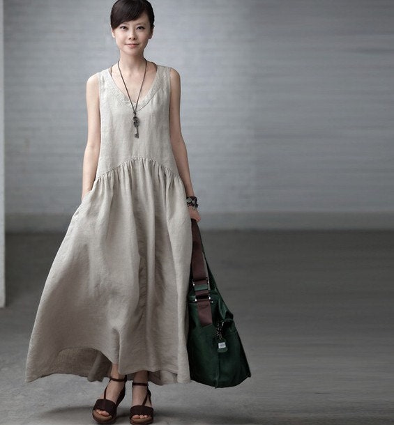 Maxi Dress - Summer Dress in Rice White- Linen Sundress for Women-Sleeveless
