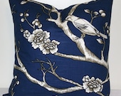 Navy Blue and White Pillow Cover 18 inch Robert Allen Vintage Blossom in Twilight Decorative Pillows Throw Pillow Cushion Covers