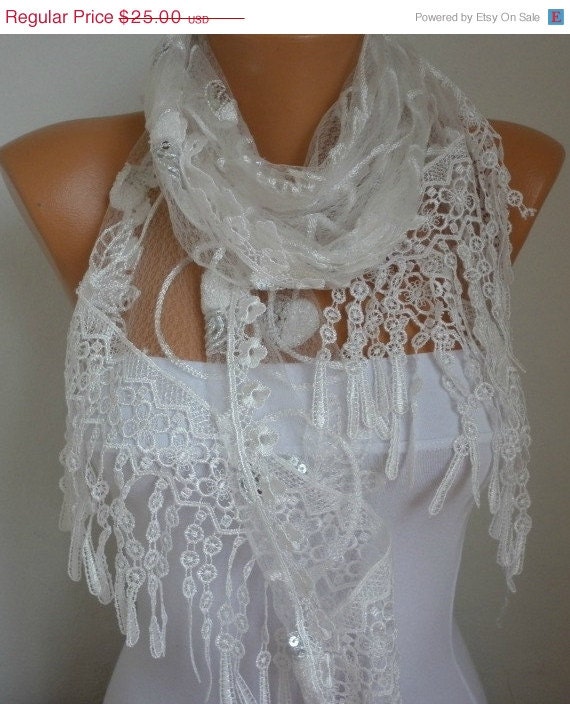 BIG SALE White Lace Scarf - shawl scarf  - Bridesmaid gift  - fatwoman