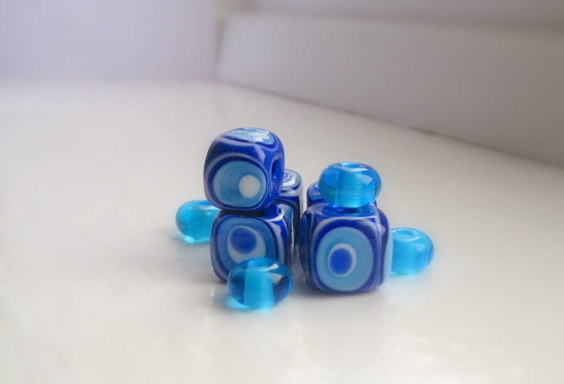 Square Root Of Blue by Mad Cat Glass - Lampwork Bead Set - UK  - sra - GBUK