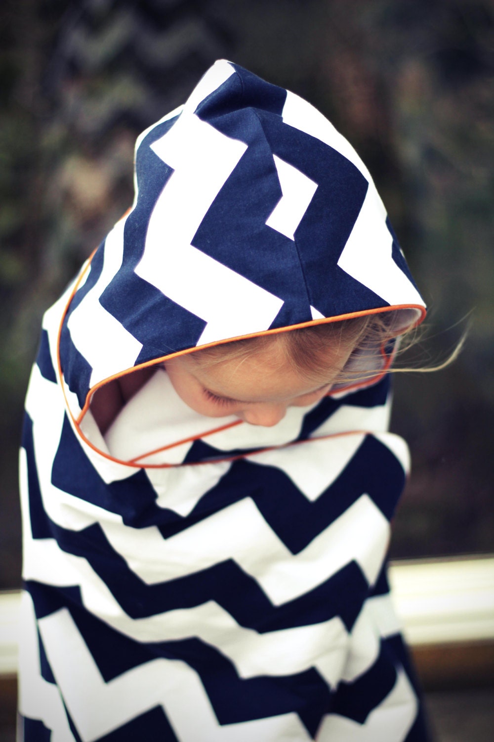 Navy Chevron Certified Organic Favorite Hooded Towel