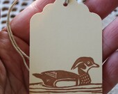 Wood Duck Gift Tags, Hand Stamped Brown Ducks Set of Eight from Original Hand Carved Stamp