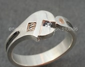 14k Gold WRENCH WEDDING BAND  with White Sapphire.  A real wedding ring.