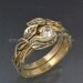 WEDDING RING SET -14k Yellow , Rose Gold or White Gold - Delicate Leaf Engagement ring with matching Wedding Band.
