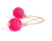 Crochet earrings pink balls, crochet handmade jewelry.