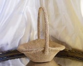 Burlap Bridal Flower Girl Basket made of natural burlap and non-embellished so you can decorate to your liking or use as is.