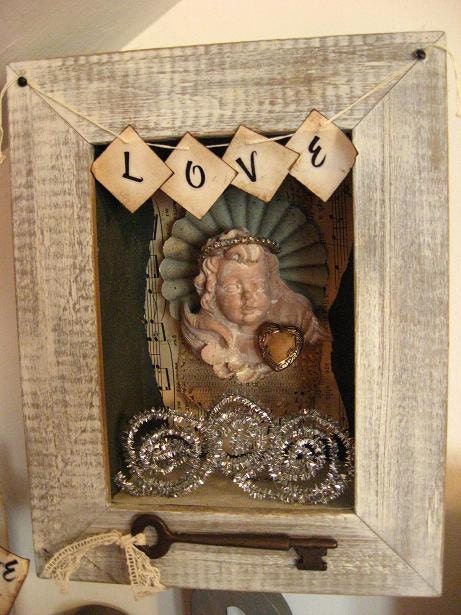 LoVe Mixed Media Altered ArT Assemblage Angel Heart Shadow Box One of A Kind Original