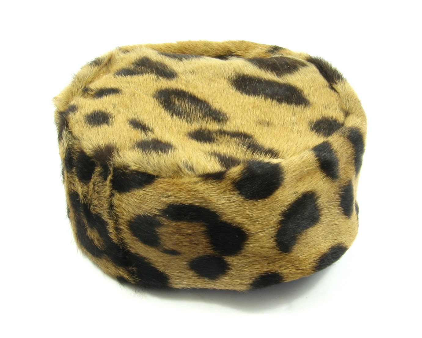 Leopard Print Hat Pill Box Cocktail Style by Norman Paulvin New York Real Fur / Mad Men Style