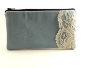 Ready to Ship/Baby Blue Lace Pouch/Zipper Pouch/Clutch Pouch/Mustard Yellow Lining