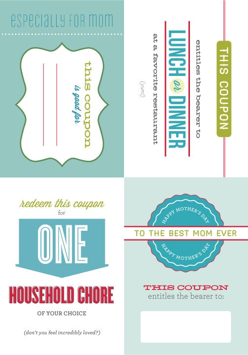 Mother's Day Card and Coupons // Gift Set // COUPONS FOR MOM