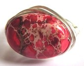 Pink Sea Sediment Jasper Stone Wire Wrapped Ring Jewelry