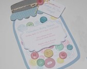 Mason jar  Invitation - Baby Shower, buttons invitation, pastel colors