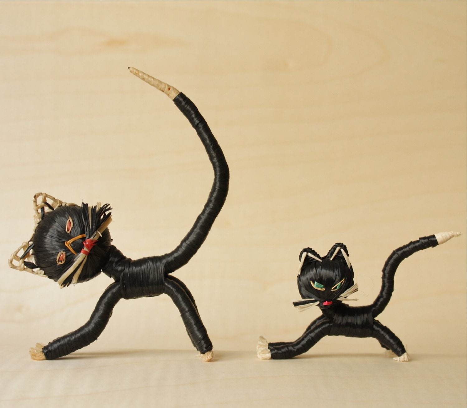Mid Century Modern Straw Cat Figurines