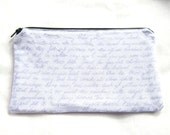 Flowers and Shakespeare Handwriting Fabric Zipper Pouch / Pencil Case / Make Up Bag / Gadget Sack