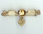 Antique Vintage Niagara Falls Souvenir Pin Gold Tone Wire Bohemian Glass Tiny Heart