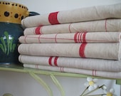 ANTIQUE FRENCH LINEN linen  kitchen cloths red stripe  ..linen tea towel linen  napkins
