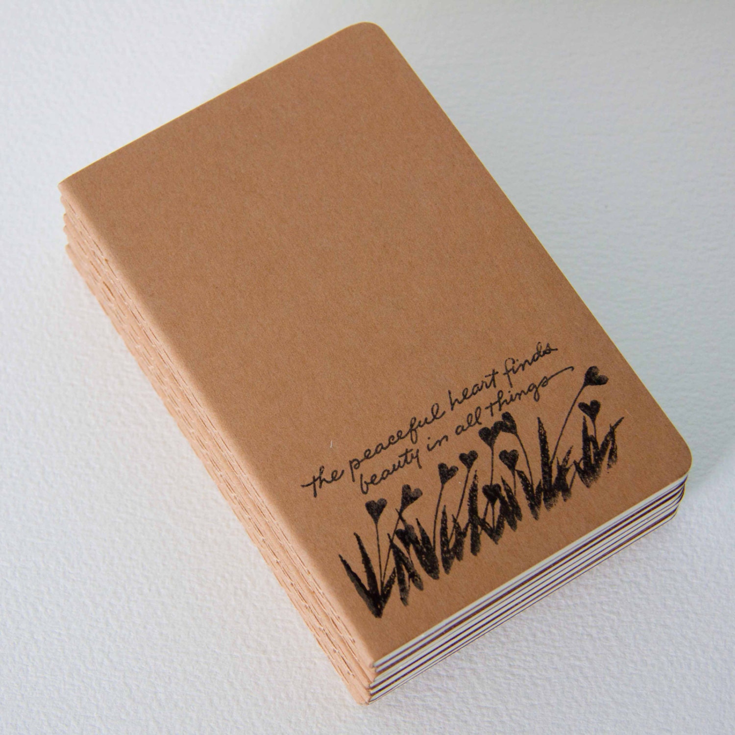 Peaceful Heart - hand stamped moleskine notebook pocket size