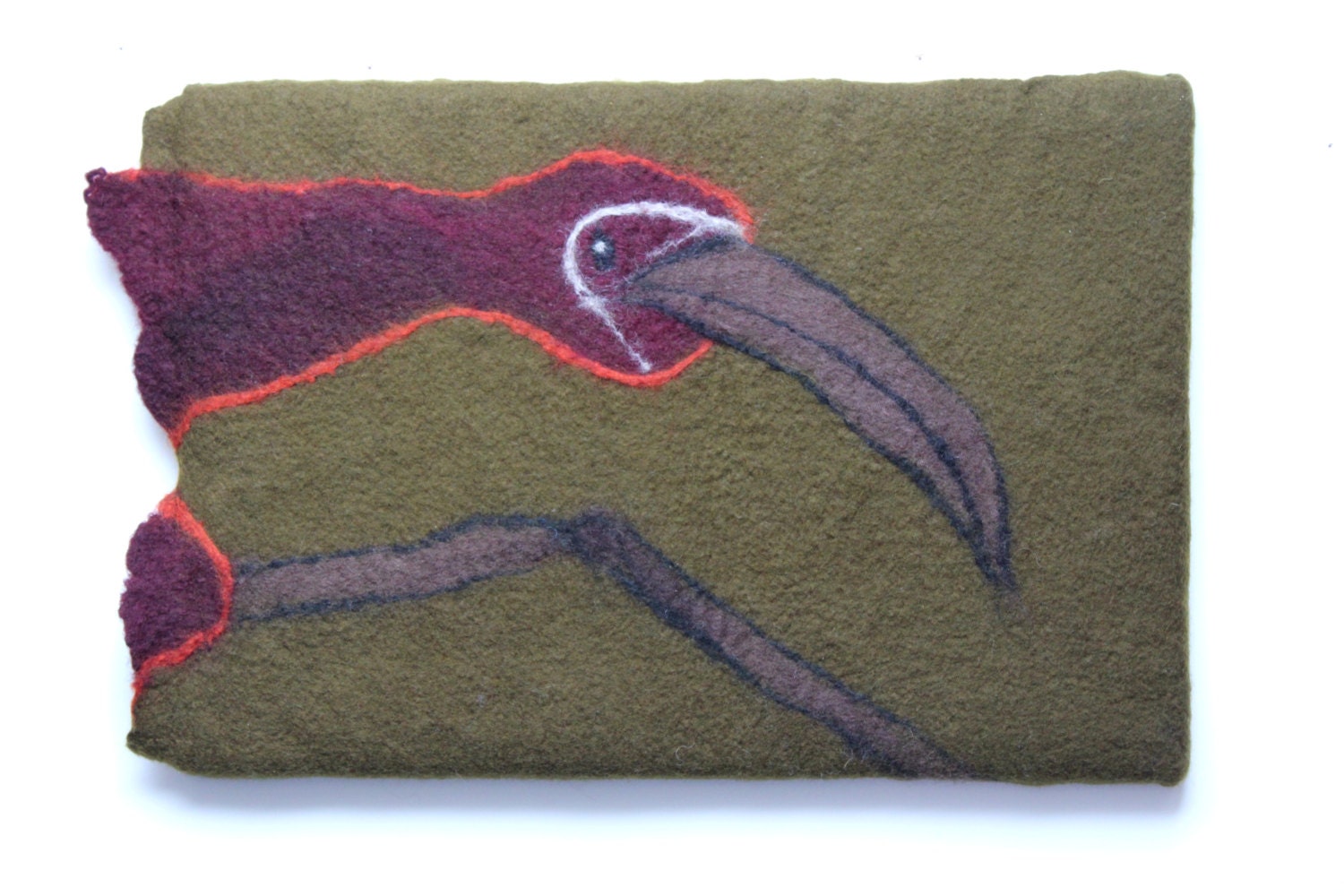 Glossy Ibis came to town, wet felted  wall art, picture.