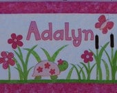 Custom Personalized Wall Hanging for Baby Nursery with Appliqued Name and Turtle in Pinks and Greens
