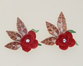 Vintage Shell Earrings Red Rose 1950s Mid Century