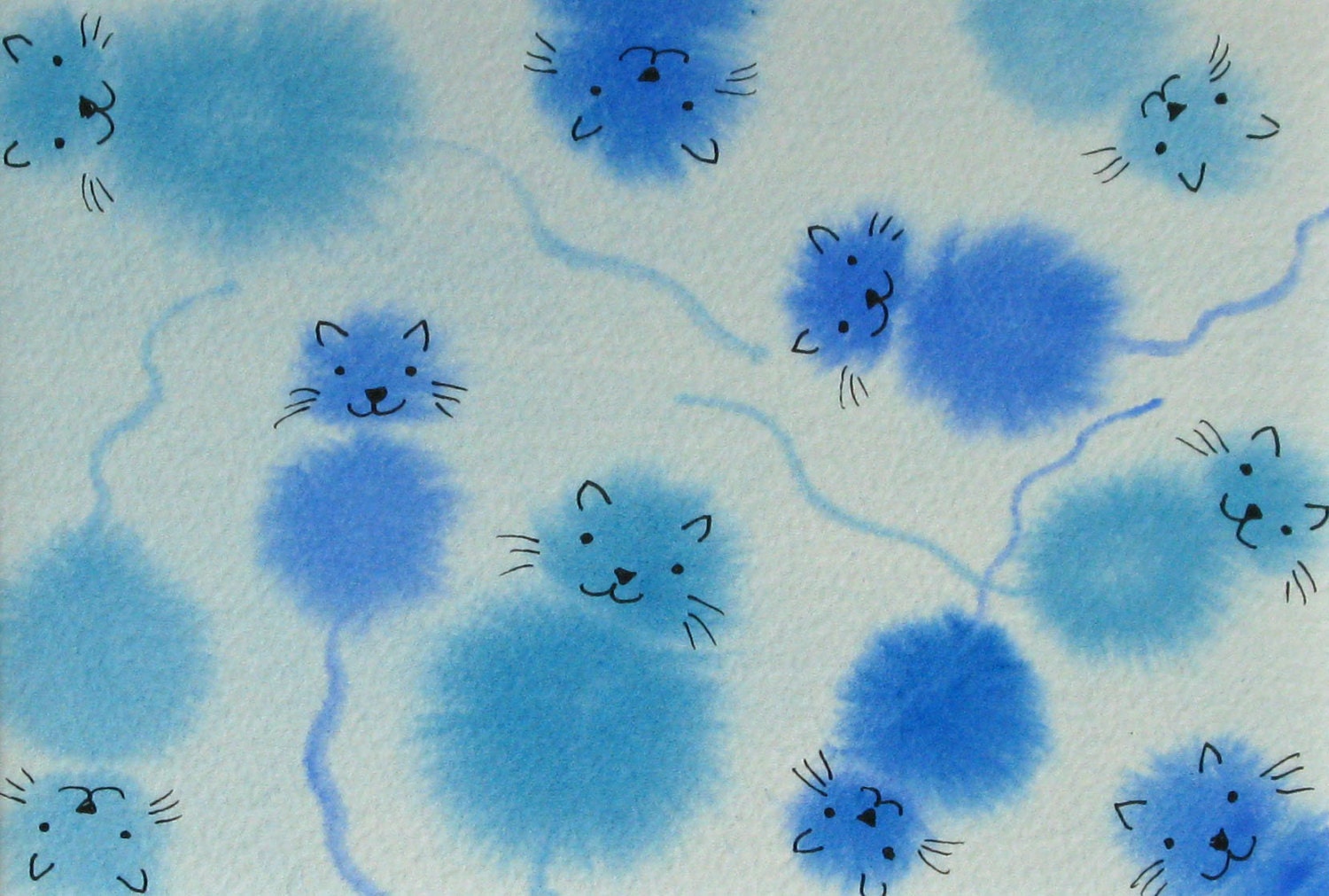 Blue Kitty Microbes - watercolor of kitten microbiome