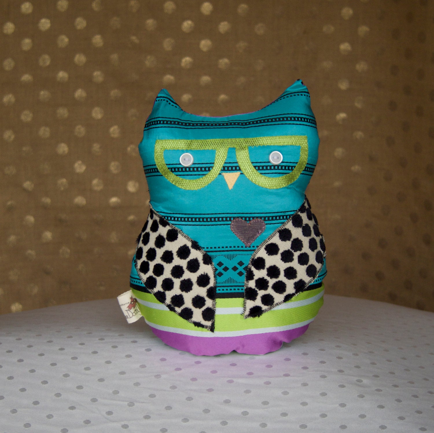 One-of-A-Kind Striped Nerd Owl Plush Pillow - Hipster Owl Small