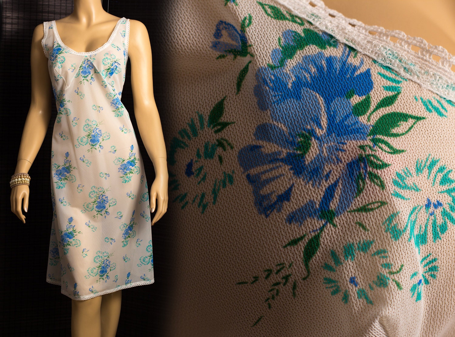 Russian XL plus size floral print vintage full slip 1980s vintage (PL268)