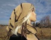 Super Long Slouchy Beanie Stocking Cap  Winter Slouch Tam Tan Brown  Tam A860