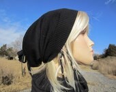 Men's Black  Slouchy Beanie Hat Merino Wool Blend  Ladies Tam  A1524