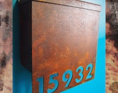 Custom House Number Mailbox No. 1310 Drop Front in Rusted Steel