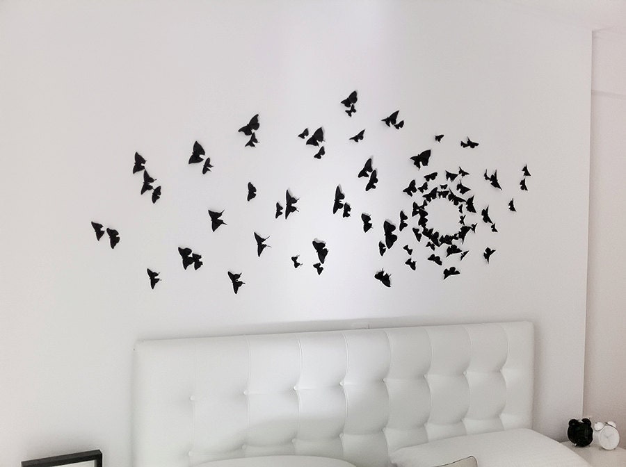 3D Butterfly Wall Art: 60 Soot Black Butterflies for a Magical Silhouette Installation in Any Room of the Home