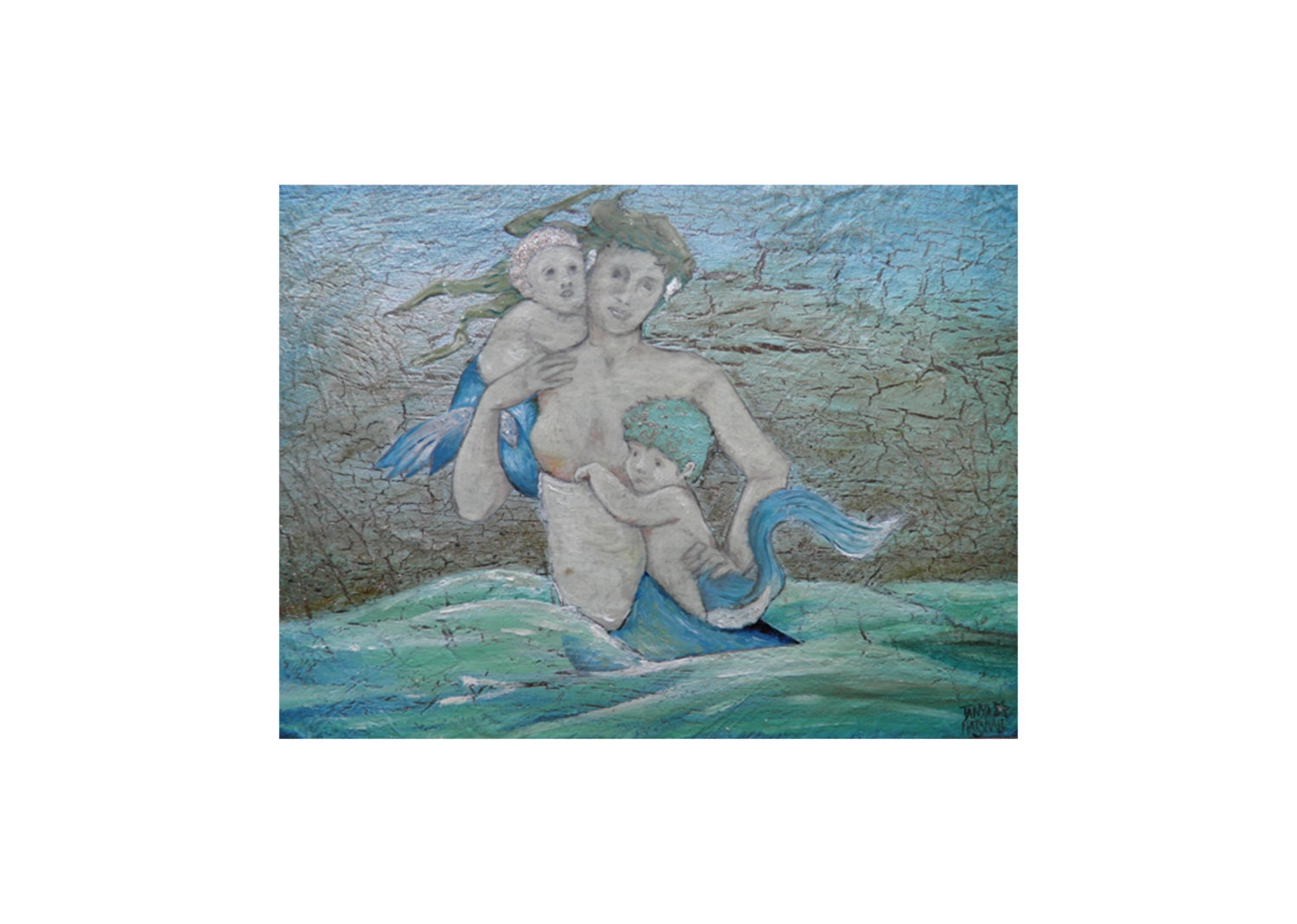 Mermaid with her Offspring - Original oil painting