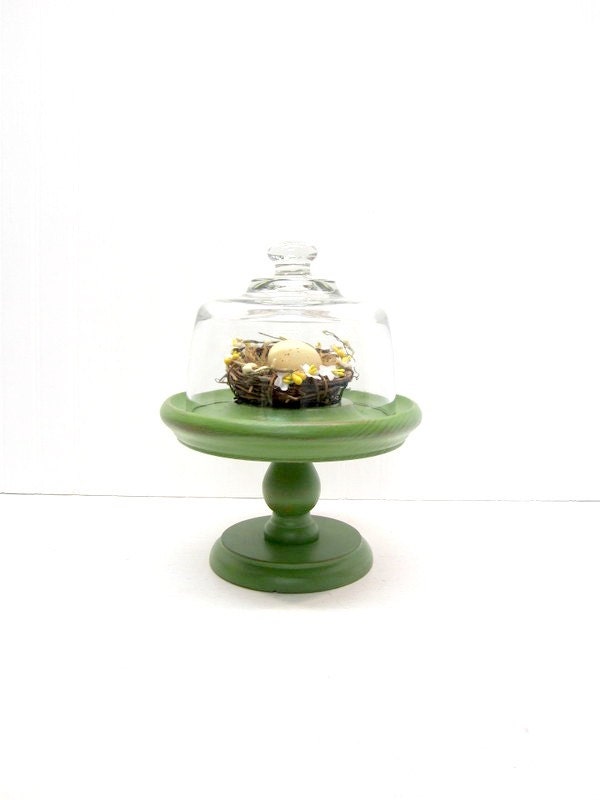 Green Pedestal Cloche Terrarium Cheese Cake Dome