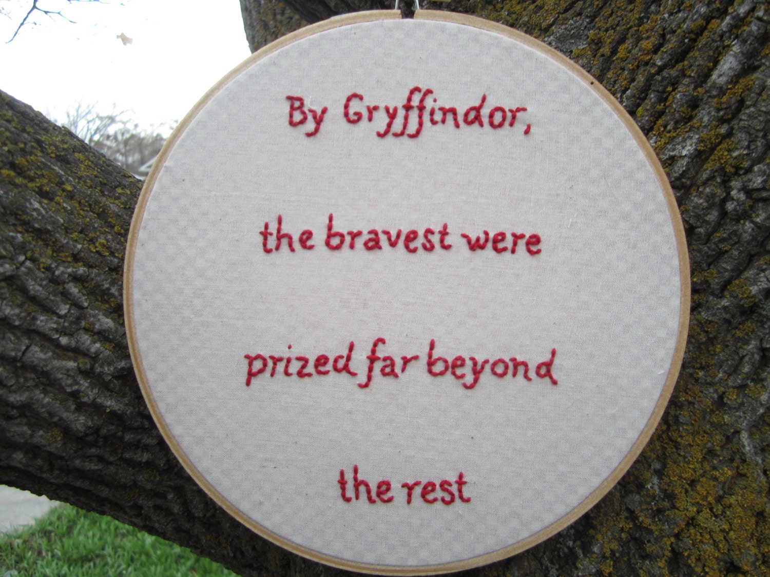 Harry Potter "By Gryffindor, the bravest were prized far beyond the rest" - 7 inch hand stitched embroidery hoop art