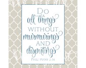 Do All Things without Murmurings KJV Scripture Blue and Taupe Quatrefoil 8 x 10 Printable Art
