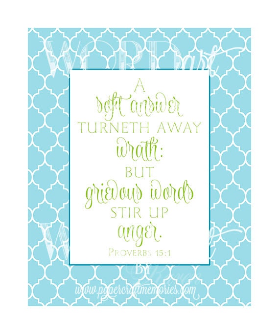 A Soft Answer KJV Scripture Lime and Aqua Quatrefoil 8 x 10 Printable Art