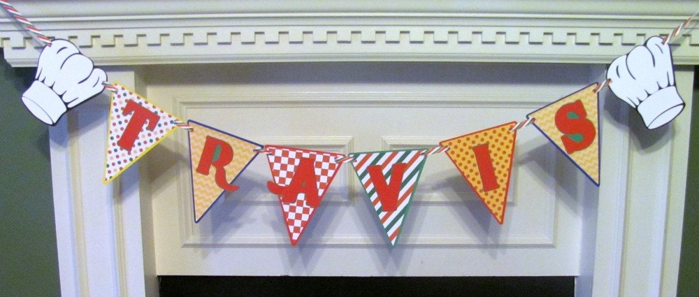 Pizza Party Birthday Banner with personalized name banner for the chef/birthday honoree